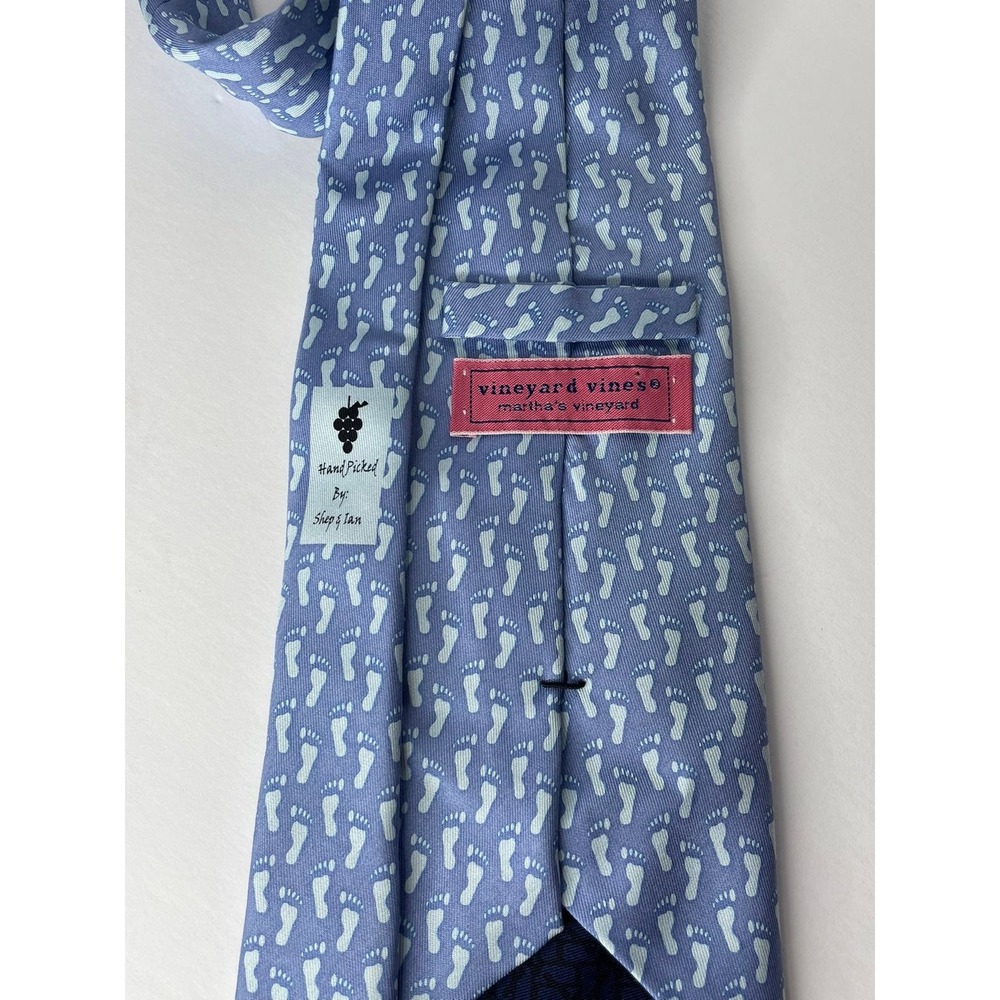Vineyard Vines Barefoot Print Blue Silk Tie Podiatrist Feet Toes Footprints USA